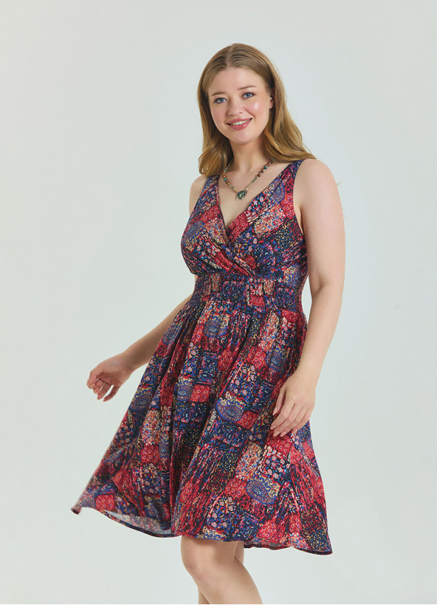 V Neck Robe Red Plus Size Dress 4588